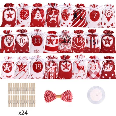 Christmas Advent Calendar Bags 24 Days Embellishments 1-24 Hanging Decor - Image 1 of 4