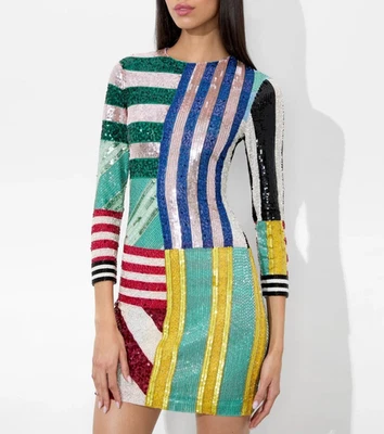 💕 $995 ALICE & OLIVIA sz 2 DELORA SORBET БЛЕСТКАМИ ОБТЯЖКУ МИНИ-ПЛАТЬЕ ПОТРЯСАЮЩИЙ - Изображение 1 из 4