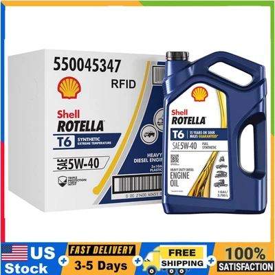 Óleo de motor Shell Rotella T6 totalmente sintético 5W-40, 1 gal (pacote com 3) – Frete grátis - Imagem 1 de 4