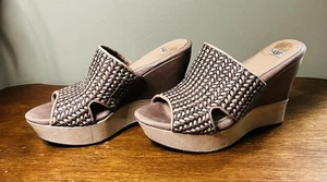 Ugg Doha Brown Leather Wedge Platform Woven Sandals 1002926 Womens Size US 8.5 - Picture 1 of 10