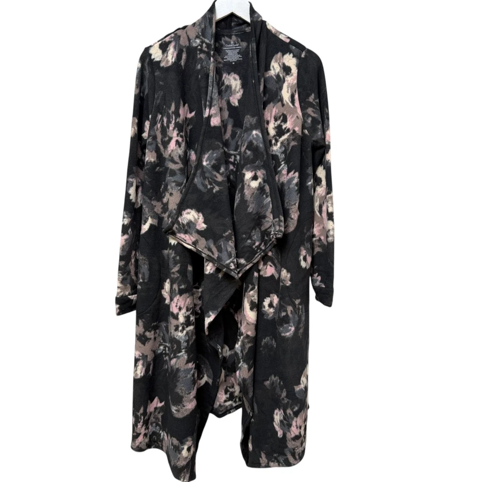 Cárdigan largo de vellón Cuddl Duds estampado gris medio cascada abierta plumero de salón Foto 1 de 4