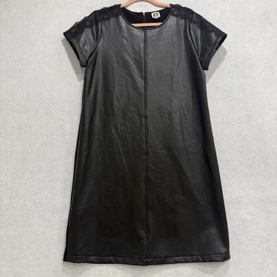 Vestido Anne Klein para mujer 12 negro imitación cuero encaje cambio manga corta rodilla Foto 1 de 4