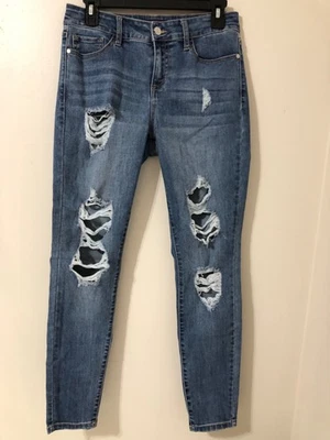 Pantalones de mezclilla Guess Los Angeles para mujer ajustados desgastados lavado medio talla 28 Foto 1 de 4