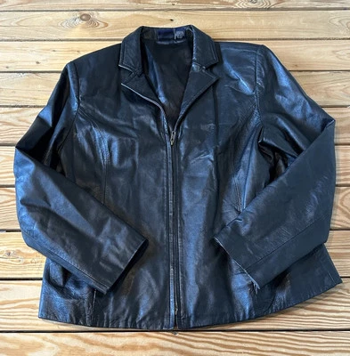 Chaqueta Hillard & Hanson Mujer Piel de Cordero Cremallera Completa Talla XL Negra D7 Foto 1 de 4