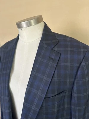 Chaqueta italiana Isaia lana azul a cuadros para hombre US 44R (54 euros) Nuova Base S Foto 1 de 4