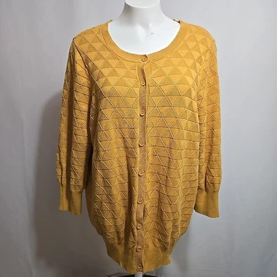 Modcloth Cardigan Sweater Womens Size 2XL Yellow Triangle Knit - Image 1 of 4