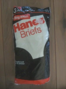 Vintage 1990 Hanes weiße Slips 3-100 % Baumwolle Herren Größe 2X 46-48 neu aus altem Lagerbestand Big Man - Bild 1 von 2
