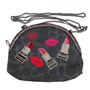 Mary Frances Kiss Me Lipstick Beaded Animal Print Crossbody Bag - Picture 1 of 4