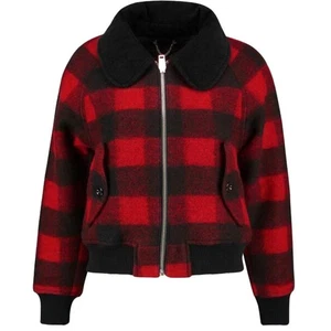 DIESEL W Rosie Womens Jackets Quilted Buffalo Cropped Check Wool Winter Outwear - Picture 1 of 11