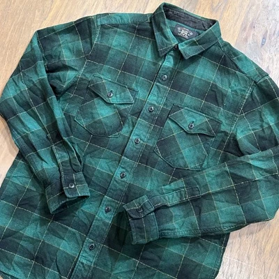 Ralph Lauren Shirt Mens L Green Plaid Flannel Wool Blend Double RL RRL Button Up - Image 1 of 4