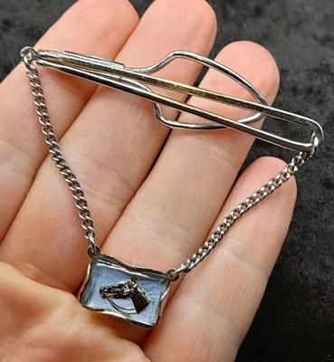 Old Vintage Silver Plated Tie Bar Clip - Horse Equestrian Horse Riding Themed - Image 1 of 4