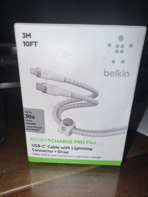 Belkin BoostCharge Pro USB-C with Lighting Connector 3.3ft White Braided NEW - Image 1 of 4