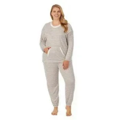 Cuddl Duds Womens Cream Striped Long Sleeve Knit Pajamas 2 Pc Set Plus Sz 3X New - Image 1 of 4