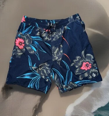 Volcom Polly Pack Trunk Boys Floral Board Shorts Drawstring Beach Sz M 10Y EUC - Image 1 of 4
