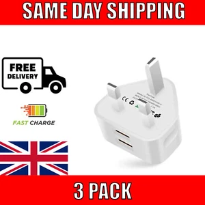 3 Pack 2 Port UK USB Wall Charger 3 Pin Plug Mains Adapter For Phones, Tablets - Picture 1 of 1