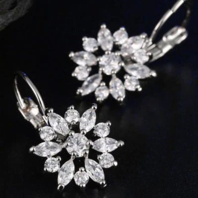 Valentine's Gift Flower Shaped Rainbow Topaz Gems Rose Gold Plated Stud Earrings - Image 1 of 4