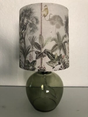 12” Small Tabletop Lamp Palm Tree, Green Glass Base•Gently Used for Home Staging - Image 1 of 4