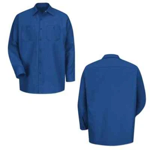 Red Kap Work Shirt Solid Color 2 Pocket Men's Industrial Uniform Long Sleeve - Picture 1 of 41