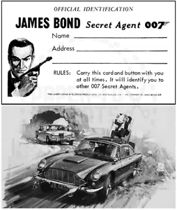 TARJETA DE IDENTIFICACIÓN OFICIAL JAMES BOND SECRET AGENT 007 - REIMPRESIÓN VINTAGE - Imagen 1 de 1
