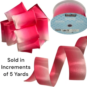 Kirkland Wire Edged Pink White Ribbon 5 Yard Spring Baby Girl Birthday Bow 2.5" - Picture 1 of 24