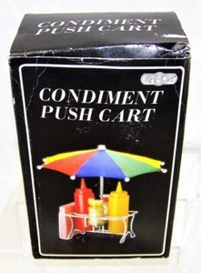 Condimenti Carrello Spinta Ombrello Ketchup Senape Sale Pepe Shaker Emson anni '80 VNTG - Foto 1 di 12