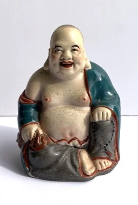 Antique Chinese Republic Period Porcelain Hand-Painted Laughing Buddha Figurine - Image 1 of 4