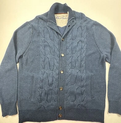 Cárdigan Suéter Robert Graham Para Hombres XL Azul Botón Cable Tejido Algodón Cuello Simulado Foto 1 de 4