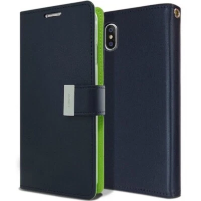 For iPhone X/Xs GOOSPERY Rich Diary Leather Wallet Case NAVY - Image 1 of 3