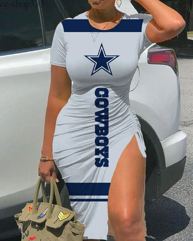 Dallas Cowboys Women High Slit Dress Bodycon Slide Split Dress Slim Fit T-Shirts Cover