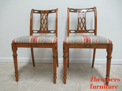 Pair Vintage Paint Decorated Southwood Dining Room Regency Side Chairs A Cover