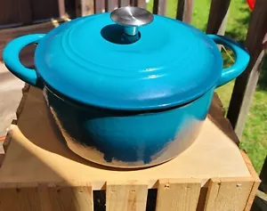 Tramontina 4 qt Enameled Cast Iron Dutch Oven Round Teal Rare Find Kitchen Chef - Picture 1 of 5