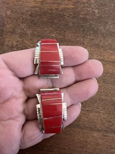 Puntas de Reloj Nativo Americano Navajo con Incrustación Roja Espinosa Grande Muy Bonita # A - Imagen 1 de 9
