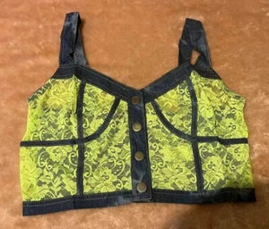 NUEVO Settle Down Azul y Verde Encaje Vaqueros Crop Top Estilo Chica Caliente - Imagen 1 de 8