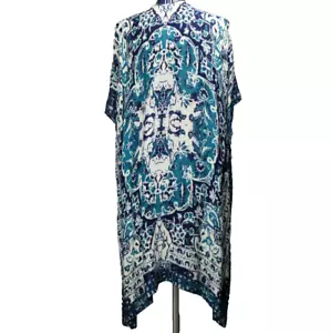 Nicole Miller Flora Print Strick Strand CoverUp vorne offen Kimono blau Einheitsgröße - Bild 1 von 24