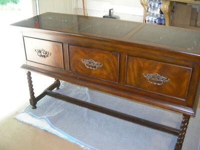 Maitland Smith Aged Regency Mahogany Crotch Veneer Sideboard With Black Marble - Image 1 of 4