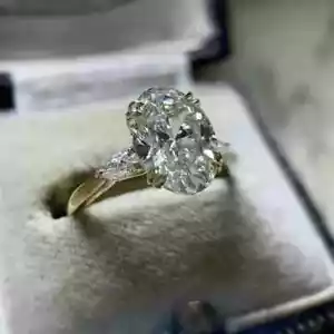 Lab Created Diamond 2Ct Oval Solitaire Engagement Ring 14k Yellow Gold Plated - Picture 1 of 7