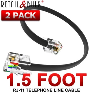 ( 2 Pack ) 1.5 Feet Short Telephone Cable RJ11 (6P4C) 18 inch Phone Line Cord - Picture 1 of 6
