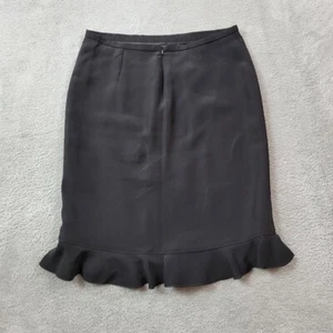 Armani Collezioni Skirt Womens 3 Black Lined Silk Blend Pencil Ruffled Bottom - Picture 1 of 8