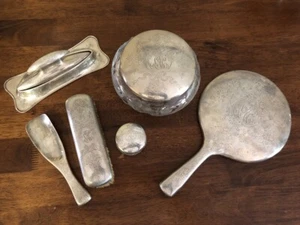 Antique sterling dresser 6 pieces set. Very large and rare pieces. Lion passant - Picture 1 of 12