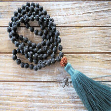 6mm Black Lava Stone 108 Beads Handmade Tassel Mala Necklace Wristband Spiritua