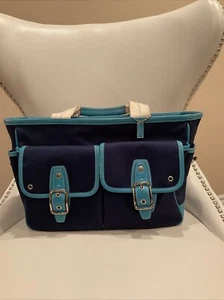 Coach Vintage Y2K Hampton Garden Tote Bag Purse Navy Blue And Ivory - Picture 1 of 11