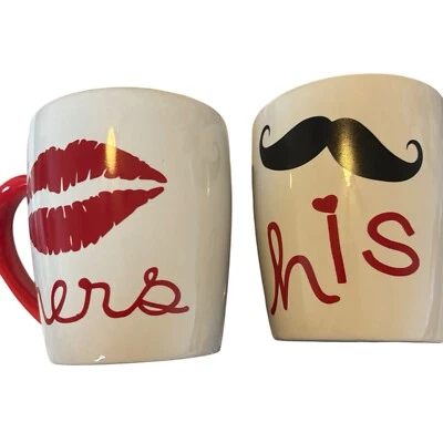 His and Hers Coffee Mugs Teacup Red White Black Set 12oz Valentine Gift - Изображение 1 из 4