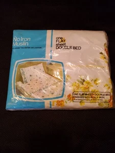 JCPenney Double Size Bettlaken flach gelb Blumen Grannycore bügelfrei Musselin - Bild 1 von 4