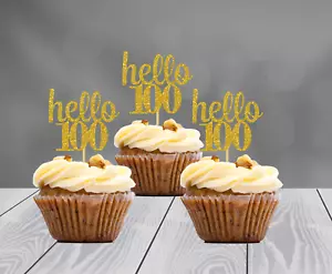 100th Birthday Decoration Glitter Cupcake Topper (SET of 12) 20 Colors Available - Picture 1 of 2