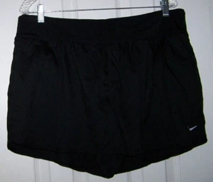 Nike Athletic Shorts Womens 1X Built In Briefs Running Jogging Black Logo Swoosh - Picture 1 of 9