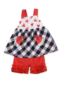 Watermelon Black Gingham and Red Ruffled Short Set  Girls 5-6 or 6-7 - Picture 1 of 1