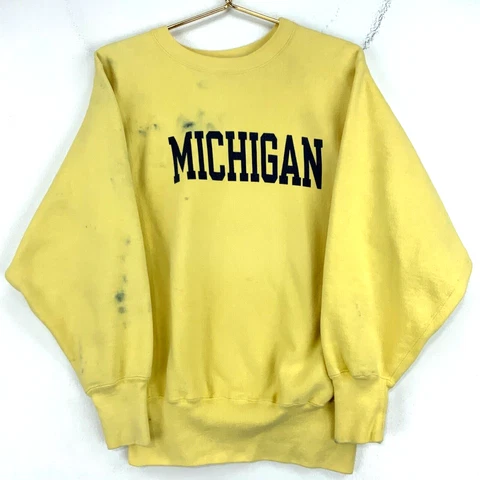 Vintage Michigan Champion Reverse Weave Crewneck Sweatshirt Medium Yellow Ncaa Cover