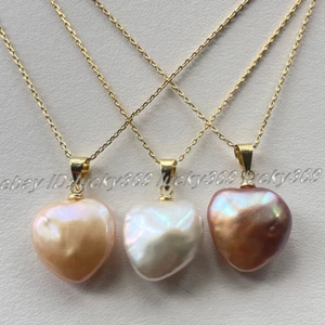 AAA+ Natural Colorful Keshi Baroque Heart Pearl Gold Chain Pendant Necklace 18" - Picture 1 of 28