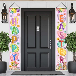 Easter Porch Banner Bunny Egg Rabbit Daisy Party Front Door Sign Wall Hanging Sp - Picture 1 of 12