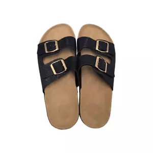 Mysoft Damen-Sandalen schwarz Glitzer Schnalle Kunstkork Fußbett Größe 9/10 - Bild 1 von 5